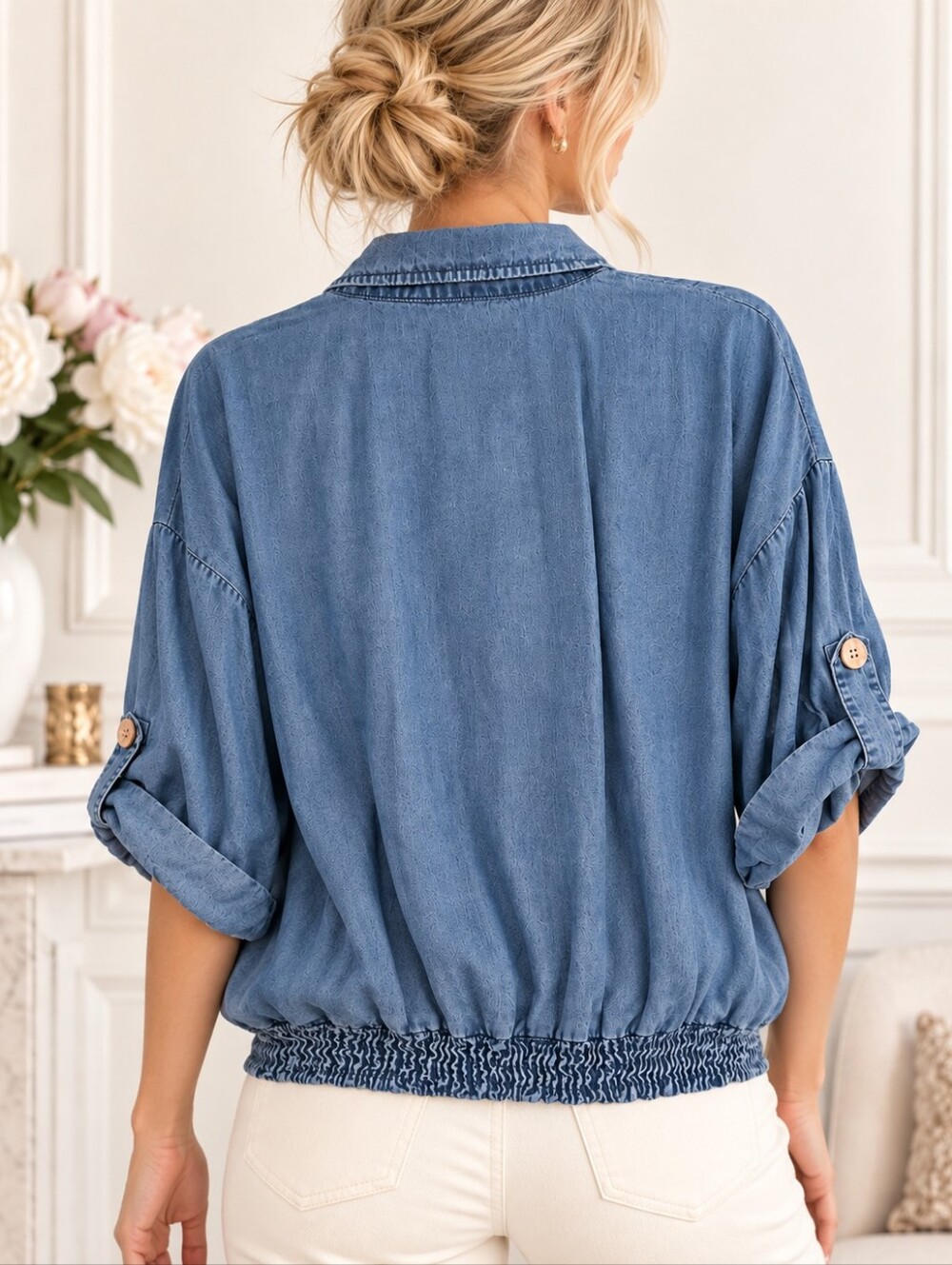 Route 66 Blue Denim Western Button Front Shirt Blouse| 100% Cotton | Size: Large - Picture 3 of 9